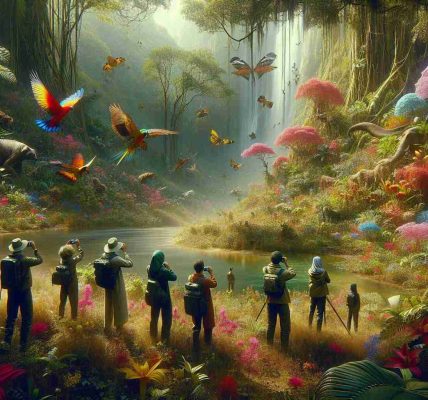 A high-definition and realistic image showcasing the exploration of hidden treasures in nature. A scene where a group of individuals traverse through uncharted forests, discovering and witnessing rare flora and fauna. Diverse in gender and Descent, these explorers appear in awe of the natural gems scattered throughout the landscape. Colors burst from exotic flowers, unfamiliar creatures revel in their natural habitats, while the group documents these precious finds. The atmosphere is filled with a sense of adventurous pursuit and profound respect for nature's hidden treasures.