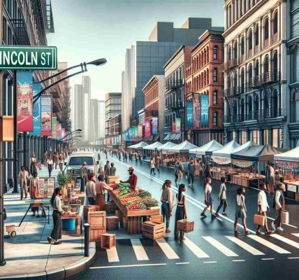 High-resolution, realistic depiction of a vibrant street in an urban setting, signified as 'Lincoln Streets'. Captivate the anticipation of several upcoming events, showcasing banners, posters, and stalls being prepared. People of diverse descents and genders, such as Caucasian females, Asian males, and Hispanic individuals, are actively participating in the preparation, with a sense of anticipation and excitement. The elements of the upcoming events can include cultural exhibitions, food festivals, or local music performances, reflecting the community's diversity and unity.