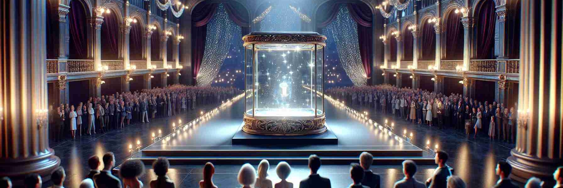 A high-definition, lifelike illustration of a magical showcase event unfolding. The venue is adorned with sparkling lights against the night sky, giving an enchanting ambiance. On a grand stage, stands a shiny glass case under a single spotlight, housing the latest magical innovations that were unveiled that night. Curious spectators of diverse descents and genders, dressed in elegant attire are eagerly witnessing the event, their eyes full of wonder. The excitement is palpable, the air charged with anticipation as the crowd awaits to explore these novel magical wonders.