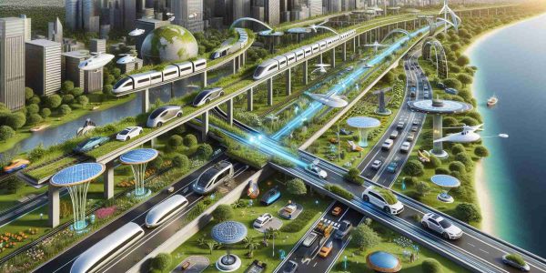 A realistic image in high definition showing futuristic travel solutions. A variety of futuristic vehicles are seen, such as autonomous electric cars on smart roads, high-speed magnetic levitation trains, aerial taxis, and solar-powered ships. The transportation structures incorporate elements like renewable energy sources, greenery for carbon sequestration, smart traffic control systems, and advanced navigation technologies. The scene depicts a balance of urban and natural landscapes, thus indicating careful planning and sustainable development in the future of transportation.